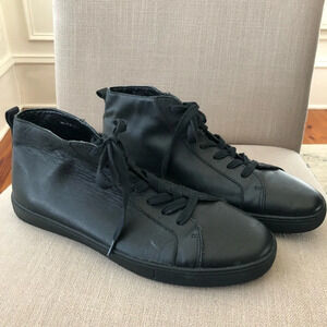 Mosson Bricke Mens 11 Black Mid Top Lave Up Sneakers Shoes Faux Leather Casual